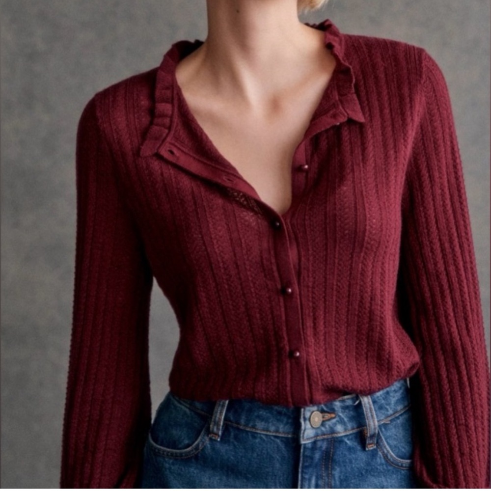 Sezane Louis Cardigan, Burgundy, Size Small, EUC